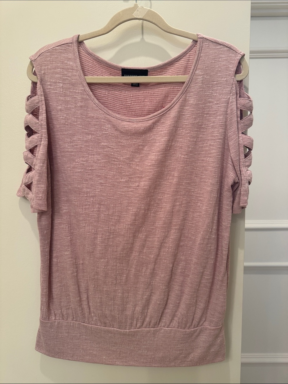 Cutout Sleeve Pink Short Sleeve Top by Fortune + Ivy